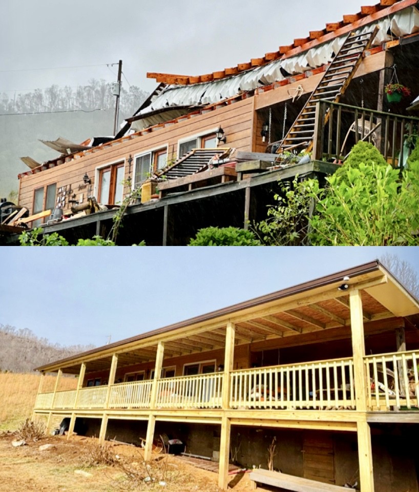 Roof Replacement and Porch Reconstruction After Hurricane Helene in Bakersville, North Carolina Thumbnail